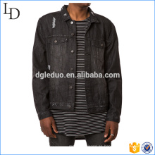 Denim trucker mens personalizada denim chaqueta de algodón negro apenado diseño